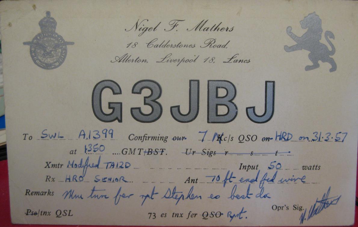 Front of card from g3jbj