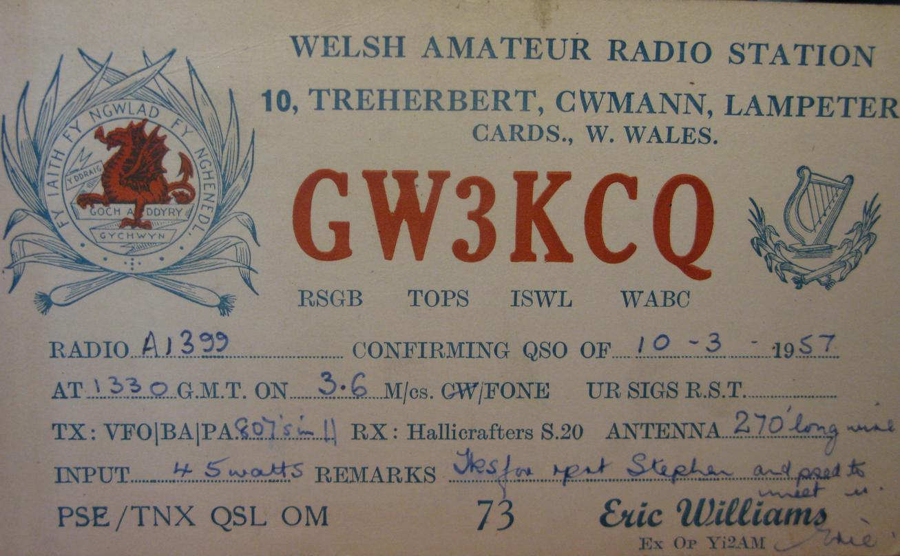 Front of card from gw3kcq