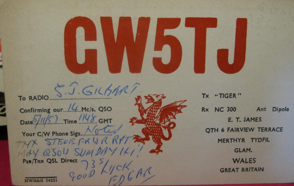Front of card from gw5tj